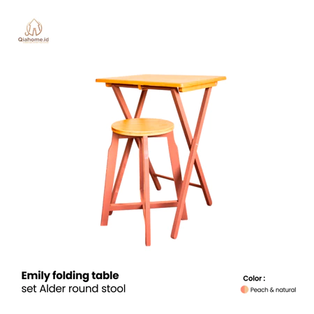 Emily Folding Table Set Alder Round Stool - Peach - Image 2